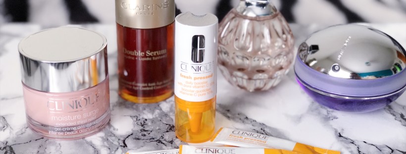 Clinique Moisture Surge, Clinique Fresh Pressed, Clarins Double Serum, Jimmy Choo perfume, Pacco Rabanne UltraViolet